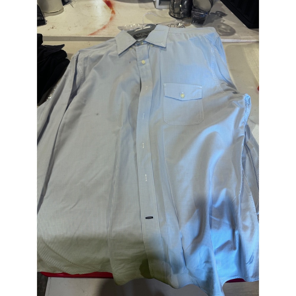 Nautica Mens Gingham Button Down Shirt Light Blue White Long Sleeve Size L 1Z17